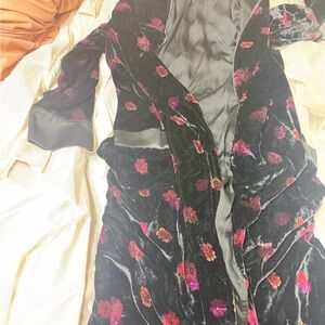 Victoria’s Secret Velvet Robe - Black and Pink, Satin Lined, Medium